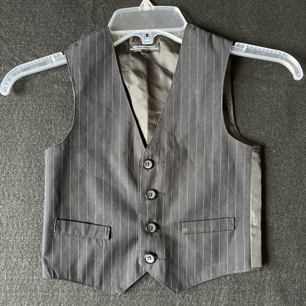 Single-Breasted Black‎ Pinstripe Waistcoat Formal Wedding Boys Youth Size 4T